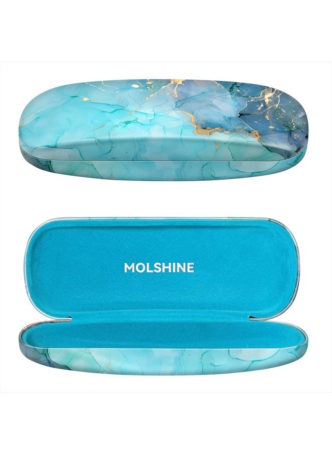 molshine Hard Shell PU Leather Glasses Case,Travel Portable Eyeglass Case for Men Women Girl Travel Study Work (Grey Blue)  - Image 1