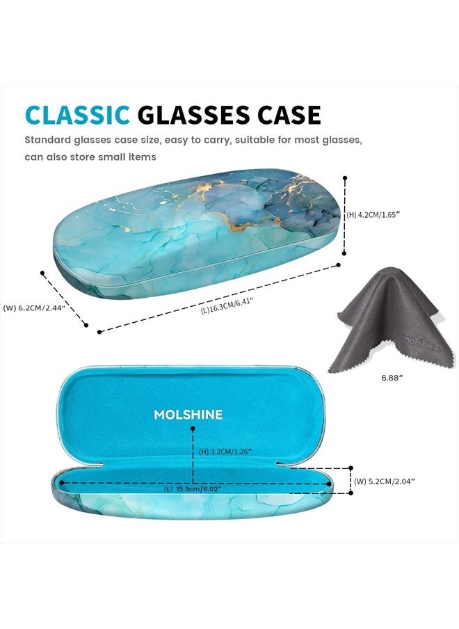 molshine Hard Shell PU Leather Glasses Case,Travel Portable Eyeglass Case for Men Women Girl Travel Study Work (Grey Blue)  - Image 2