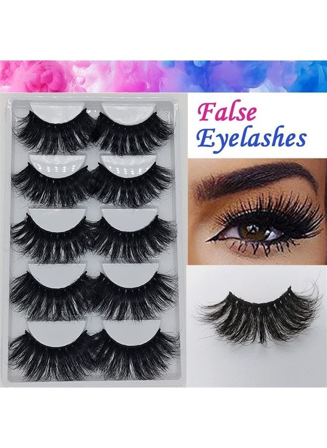 Xuanli - 5 Pairs 3D Mink Lashes Natural Fluffy False Eyelashes 25mm Long Strip Lashes Handmade Cruelty-Free Fake Eyelashes for Makeup (K02) - Image 1