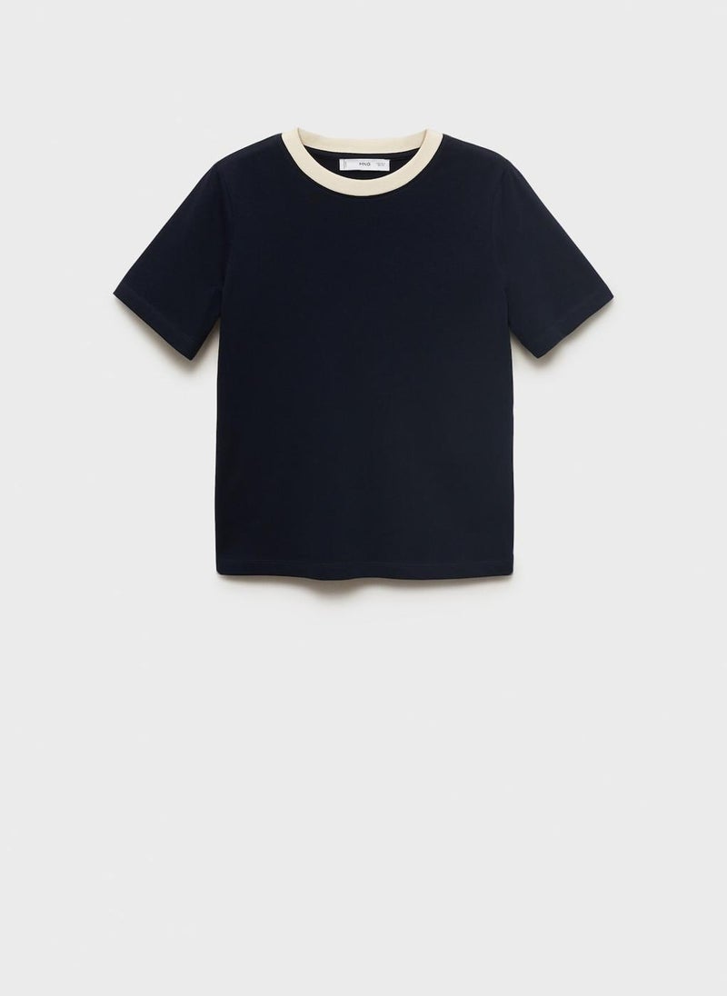MANGO Contrasting Collar Cotton T-Shirt - Image 5