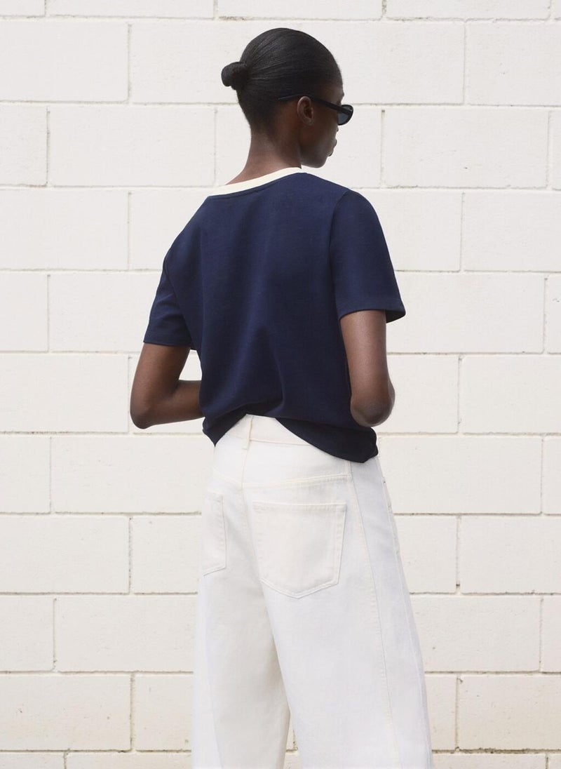 MANGO Contrasting Collar Cotton T-Shirt - Image 2