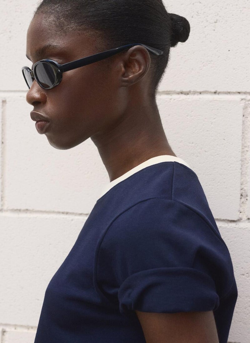 MANGO Contrasting Collar Cotton T-Shirt - Image 3