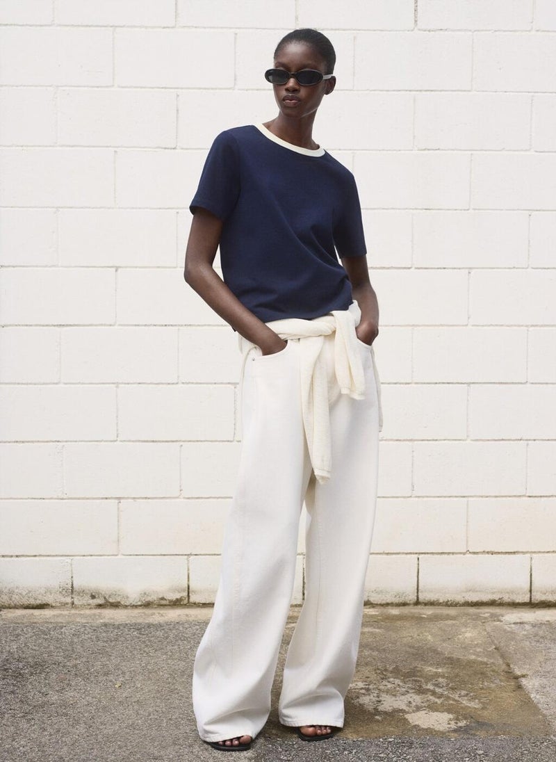 MANGO Contrasting Collar Cotton T-Shirt - Image 1