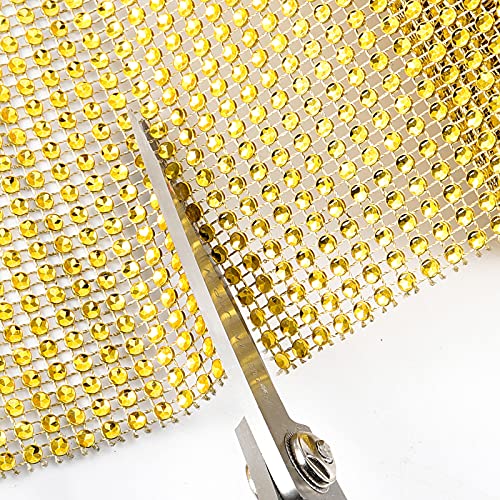 ZOENHOU 3 Roll 30 Yards Total 24 Row Crytal Bling Diamond Mesh Ribbon, 4.75 Inch x 10 Yard Gold Rhinestone Ribbon, Gold Mesh Ribbon for Centerpiece, Wedding, Cake, Vase Decorations - Image 4