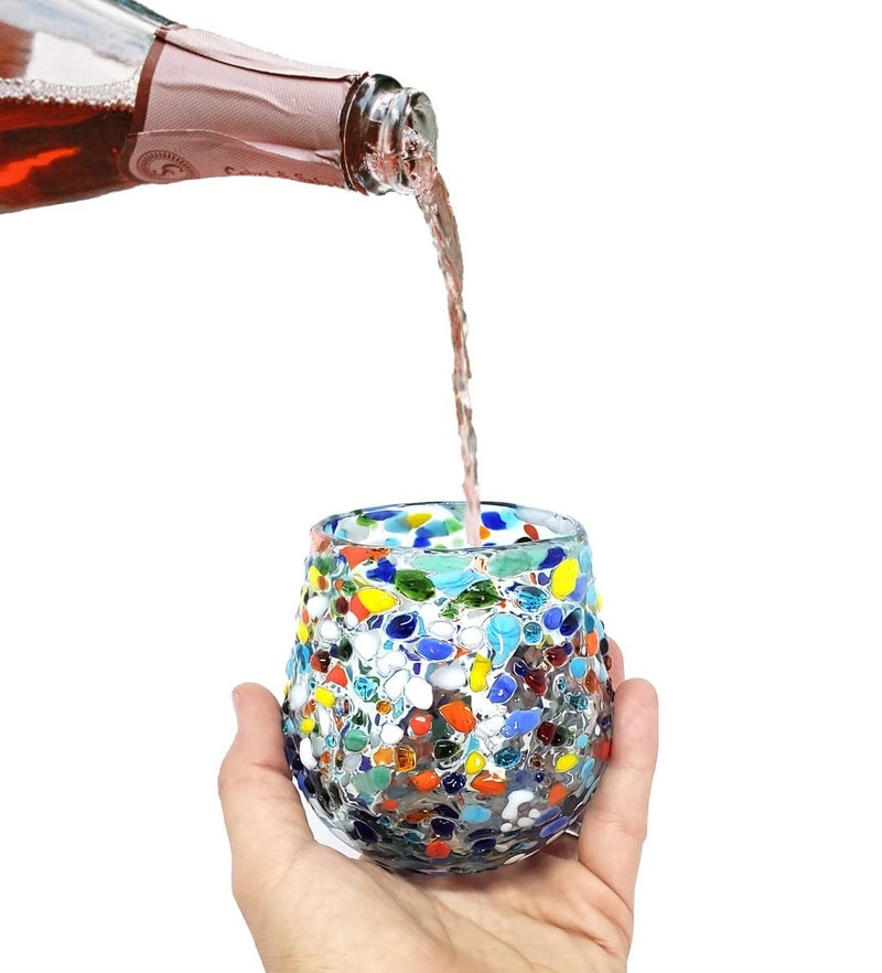 MexHandcraft Confetti Rocks 16 oz Stemless Wine Glasses (set of 6), Recycled Glass, Lead-free, Toxin-Free (16oz Stemless) - Image 4
