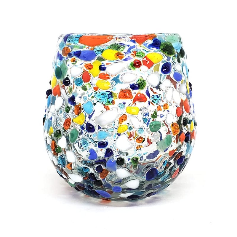 MexHandcraft Confetti Rocks 16 oz Stemless Wine Glasses (set of 6), Recycled Glass, Lead-free, Toxin-Free (16oz Stemless) - Image 5