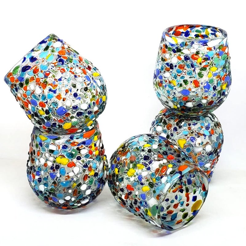MexHandcraft Confetti Rocks 16 oz Stemless Wine Glasses (set of 6), Recycled Glass, Lead-free, Toxin-Free (16oz Stemless) - Image 3