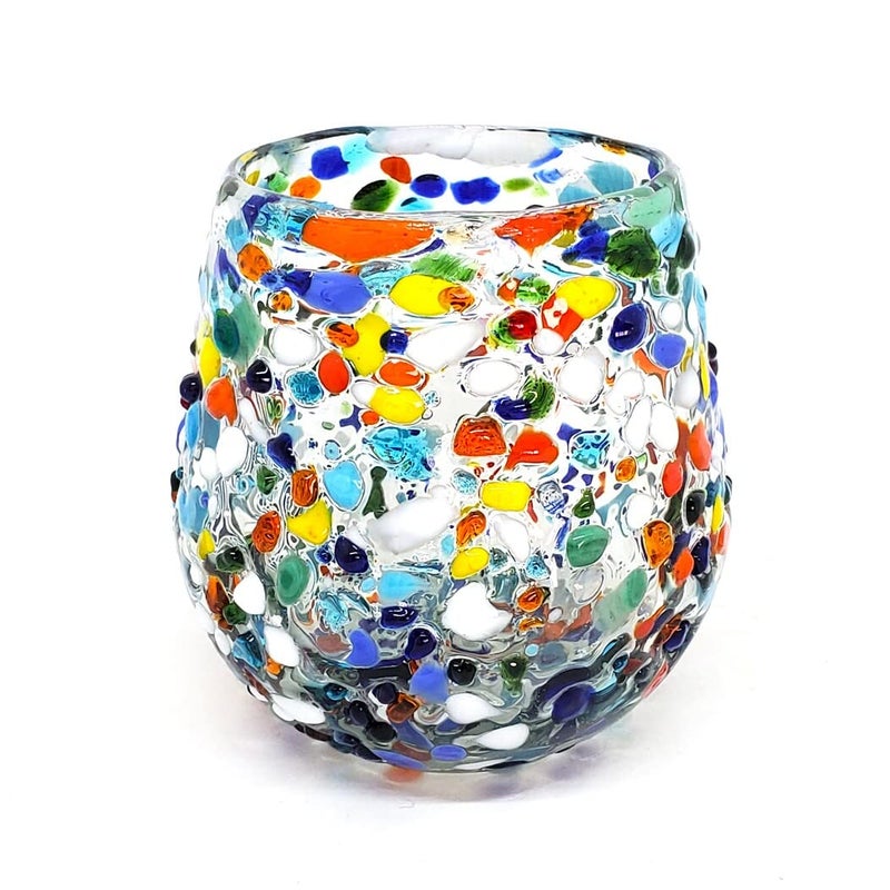 MexHandcraft Confetti Rocks 16 oz Stemless Wine Glasses (set of 6), Recycled Glass, Lead-free, Toxin-Free (16oz Stemless) - Image 2