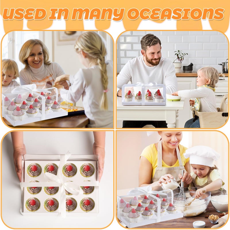 JCD 5.5inches height 4 Sets x 12 Counts Cupcake Containers Clear Plastic Cupcakes Box 12 Holders Dozen Cupcake Boxes, Disposable Cupcake Carrier Holder with Detachable Lid, BPA Free(12count/4pcs) - Image 5
