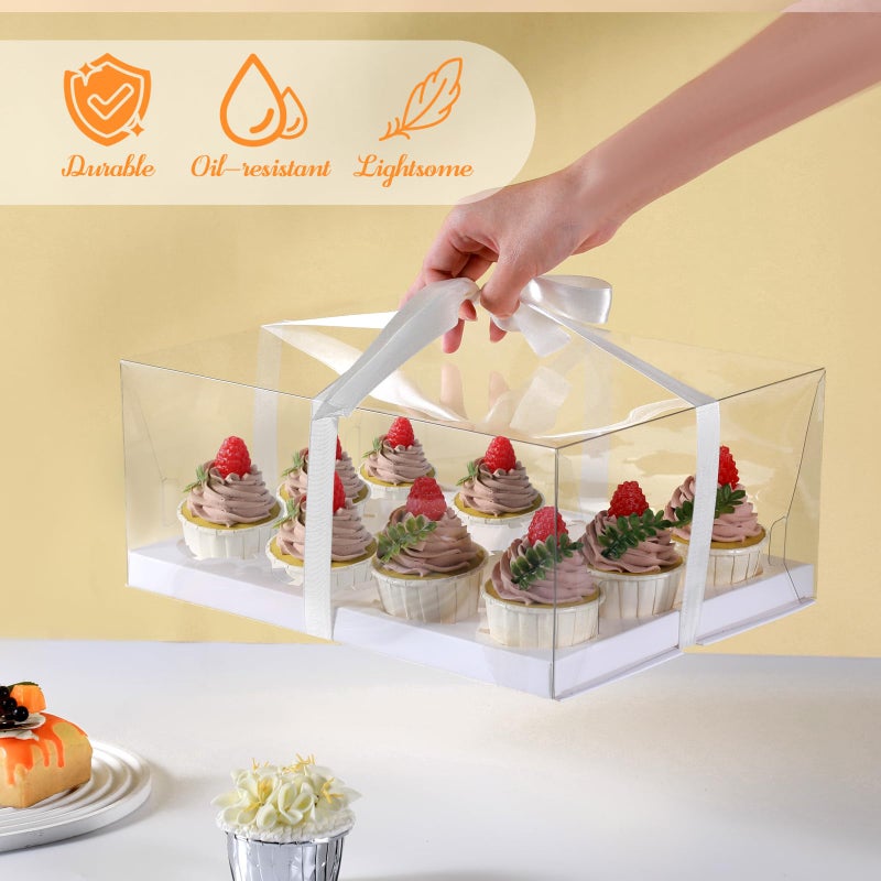 JCD 5.5inches height 4 Sets x 12 Counts Cupcake Containers Clear Plastic Cupcakes Box 12 Holders Dozen Cupcake Boxes, Disposable Cupcake Carrier Holder with Detachable Lid, BPA Free(12count/4pcs) - Image 3