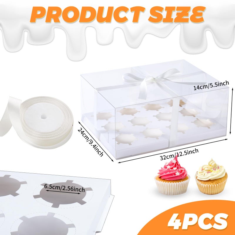 JCD 5.5inches height 4 Sets x 12 Counts Cupcake Containers Clear Plastic Cupcakes Box 12 Holders Dozen Cupcake Boxes, Disposable Cupcake Carrier Holder with Detachable Lid, BPA Free(12count/4pcs) - Image 2