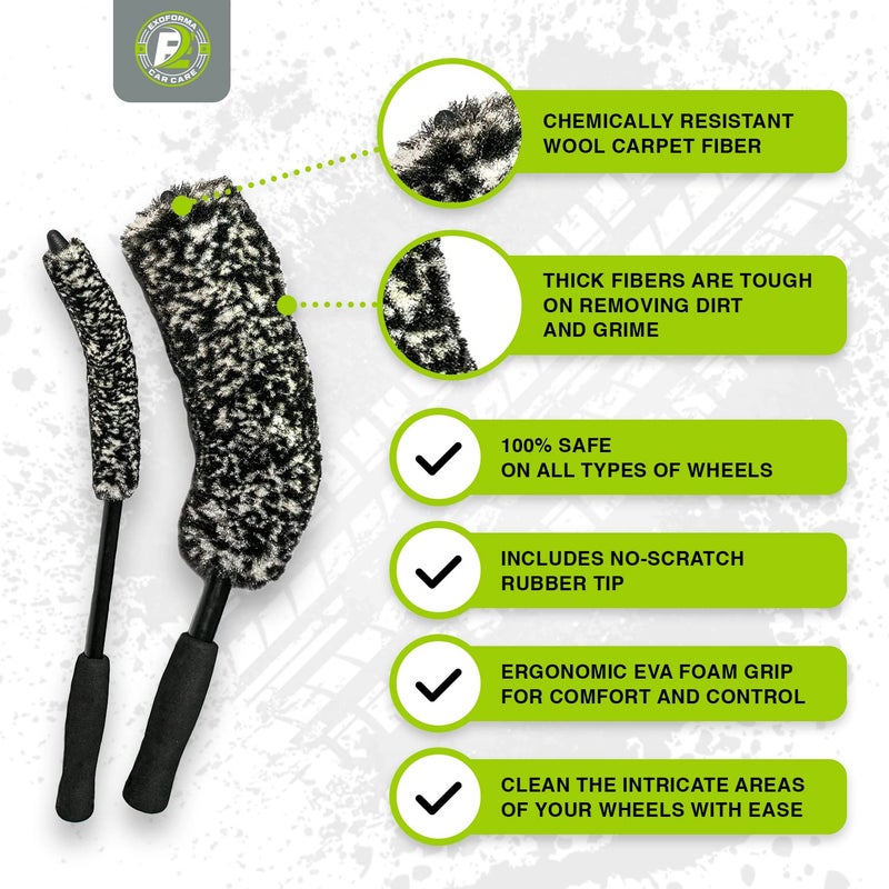 ExoForma Bendable Brush Set - Unique Adjustable 2-Piece Wheel Brush Set Cleans Behind Wheels - Tough Yet Gentle Wool Fiber + No-Scratch Rubber Tip Safe for All Wheel Types - Comfy Ergonomic Grip - Image 3