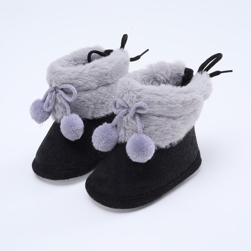 Chang Tong Baby Anti-Slip Soft Sole Learning Shoes for 0-1 Year Old, Warm Winter Socks Shoes, 3-5-7-9 Months, Coral Fleece, Retro Style - Image 1