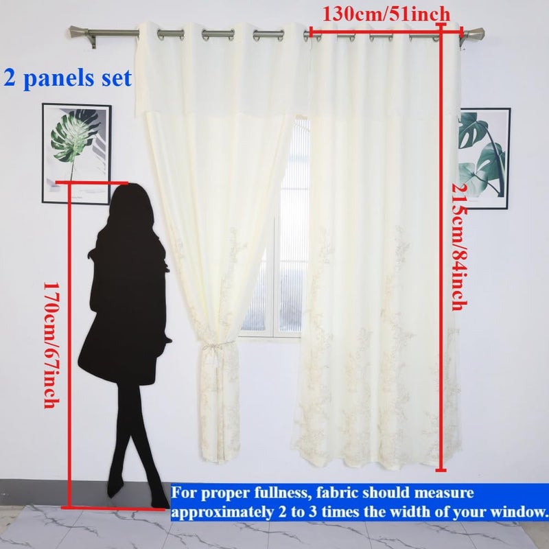 Amidoudou 1 Pair European Double Layer Curtains for Living Room Bedroom Luxury Flower Embroidered Curtains (White,51x90 Inch) - Image 4