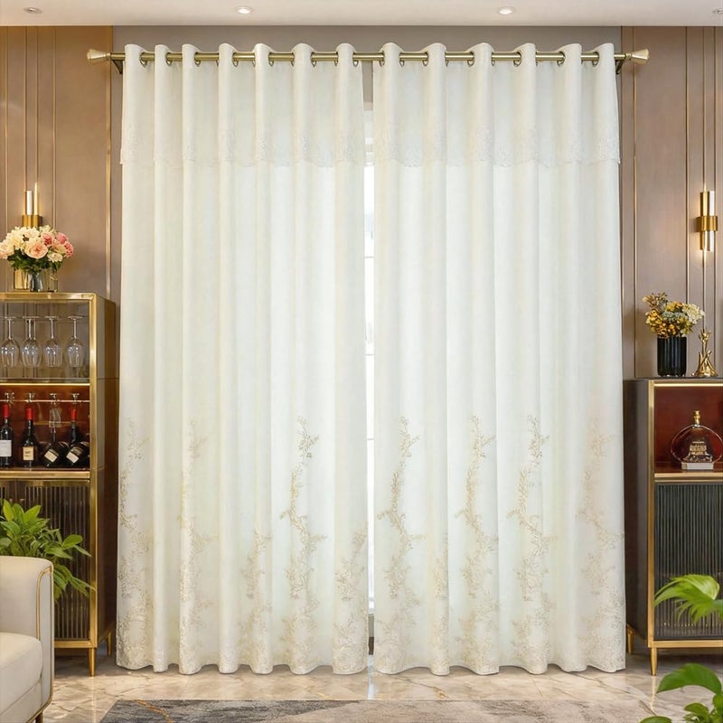 Amidoudou 1 Pair European Double Layer Curtains for Living Room Bedroom Luxury Flower Embroidered Curtains (White,51x90 Inch) - Image 2