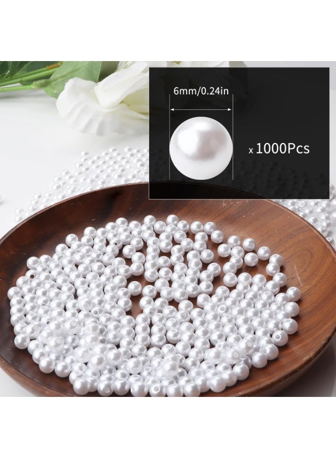 1000pcs White 6mm Pearl Beads with Hole Round Pearls for Crafting & Jewellery Making Fake Pearls Bead for Bracelets Necklaces Earrings Key Chains Accessories DIY - Image 4