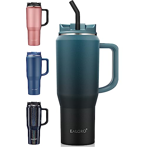 EALGRO 40 oz Insulated Water Bottle Jug with Straw and Handle, Large Metal Sport Water Flask, Stainless Steel Travel Coffee Mug Cup, Thermal Coffee Tumblers with Lid, Indigo Black - Image 1