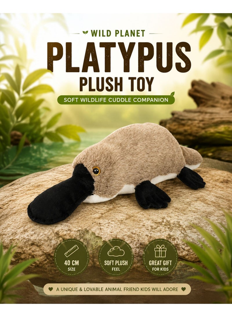 Wild Planet Platypus Plush Toy 40cm Soft Stuffed Animal Plushie Realistic Duck-Billed Platypus Teddy Wildlife Ocean Animal Cuddly Pillow Toy for Kids Boys Girls Baby Sleeping Hugging Educational Gift - Image 1