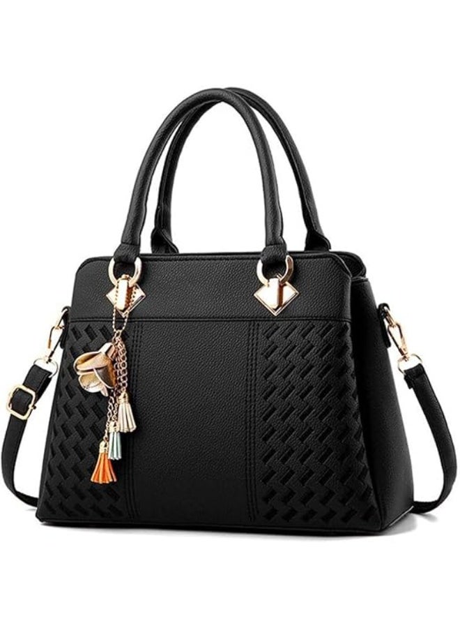 Women's PU Leather Crossbody Bag Embroidered Top Handle Handbag - Image 1