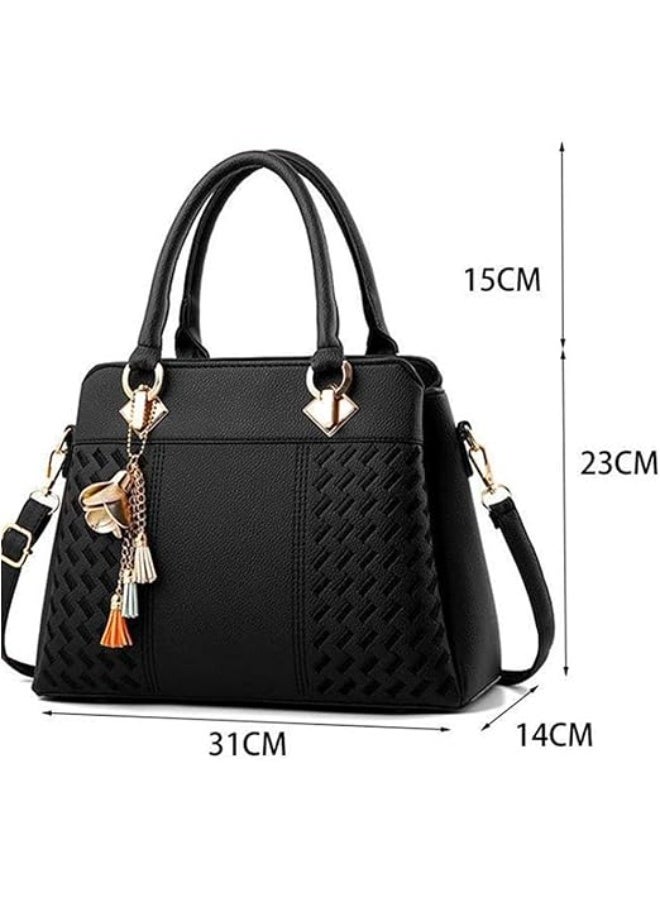 Women's PU Leather Crossbody Bag Embroidered Top Handle Handbag - Image 2