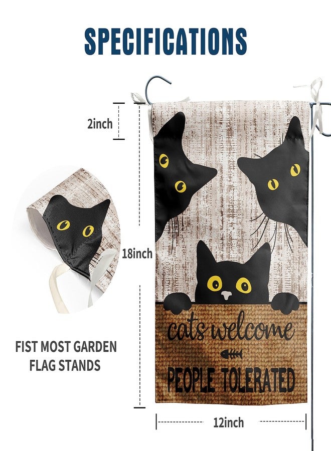DZGlobal Black Cat Garden Flag Cats Welcome People Tolerated Sign Flag Halloween Banners for Outside 12 X 18 Double Sided Cat Lovers Gifts for Women - Image 2