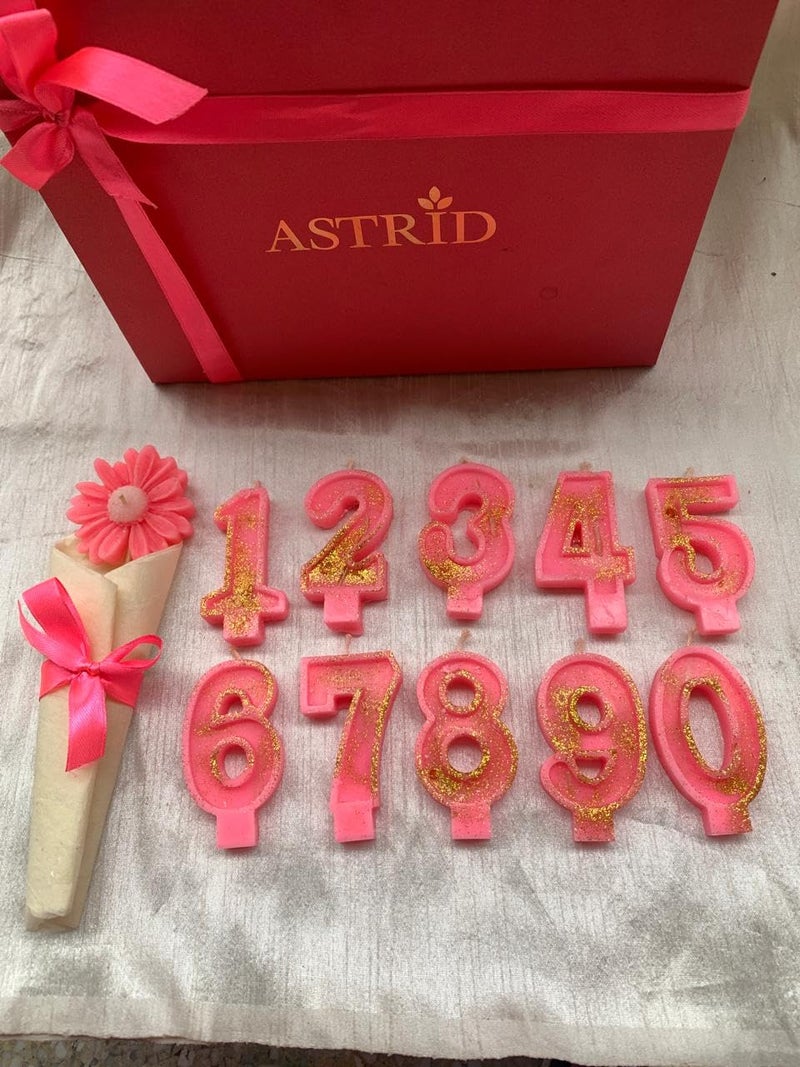 Astrid Glitter Pink Number Birthday Candles Celebrate Every Milestone with Sparkle 09 Birthday Candle Soy Wax - Image 1