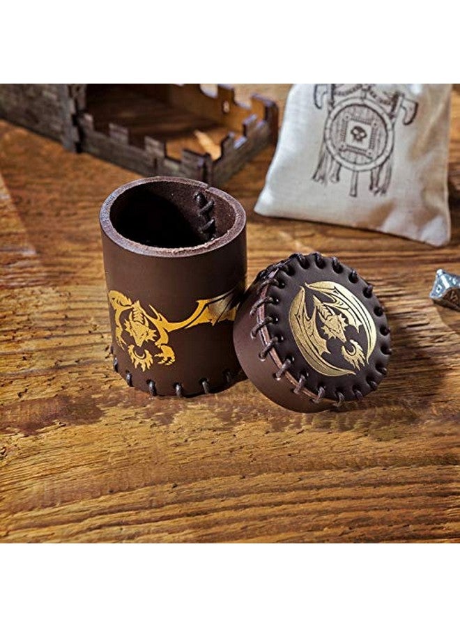 Q WORKSHOP Flying Dragon Brown & Golden Leather Dice Cup - Image 5
