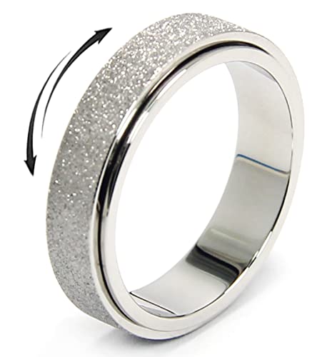 OreilleStar Anxiety Ring for Women Fidget Spinner Ring Fidget Toys Adults Titanium Stainless Steel Thumb Ring 6mm Wide Sivler Size 10 - Image 1