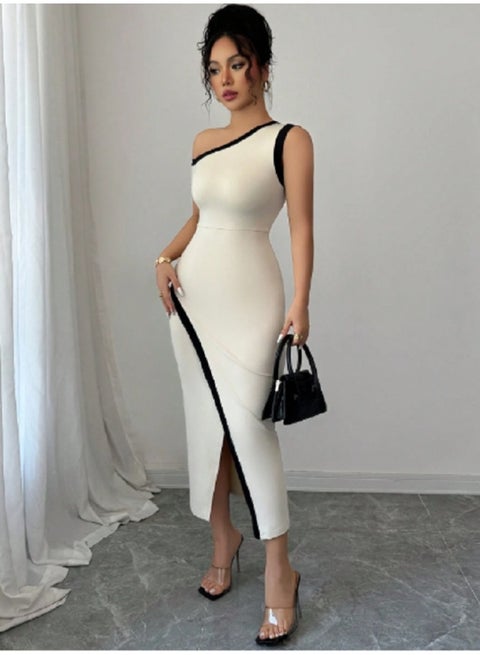 shein elegant dress SHEIN Modelyn Women's Solid Color Asymmetric Neck Ruffle Decor Short S |  Dress main image 1