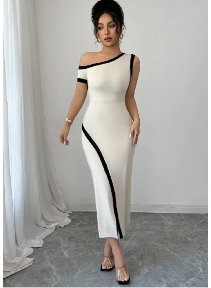 SHEIN Women Asymmetric Collar Slit Hem Fitted Elegant Dress - Image 3