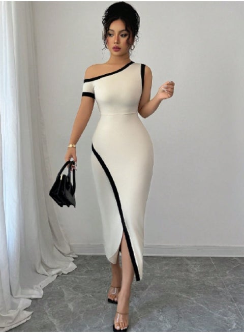 Shein SHEIN Women Asymmetric Collar Slit Hem Fitted Elegant Dress | Best  Price Egypt | Cairo, Giza