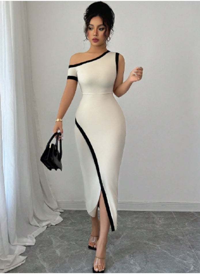 SHEIN Women Asymmetric Collar Slit Hem Fitted Elegant Dress - Image 4