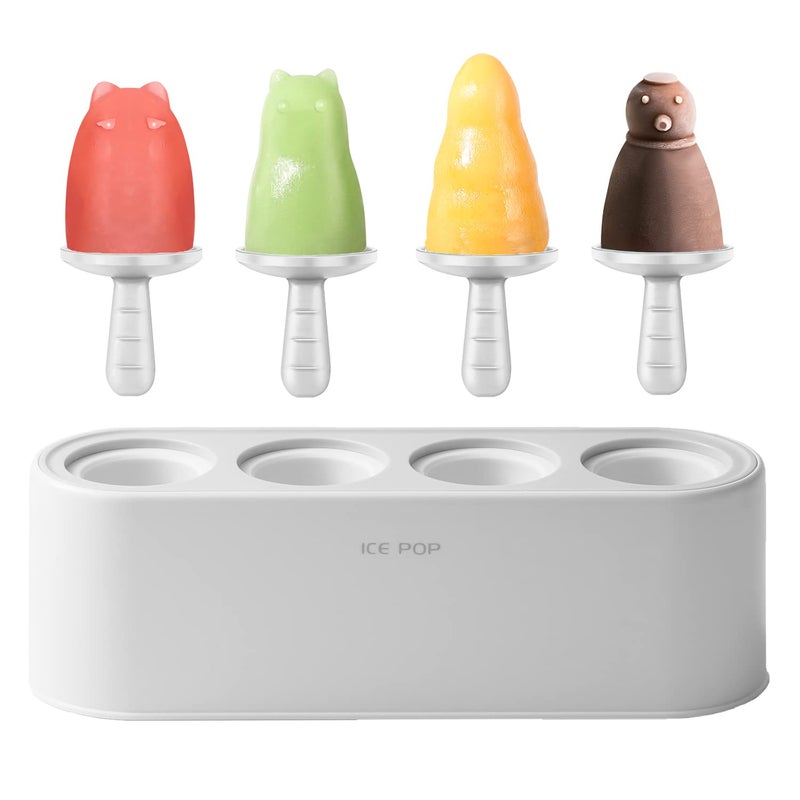 WYOK Popsicle Mold Set 4 Pieces Homemade Silicone Popsicle Maker Easy Release Ice Cream Molds Reusable DIY Pop Molds Ice World White