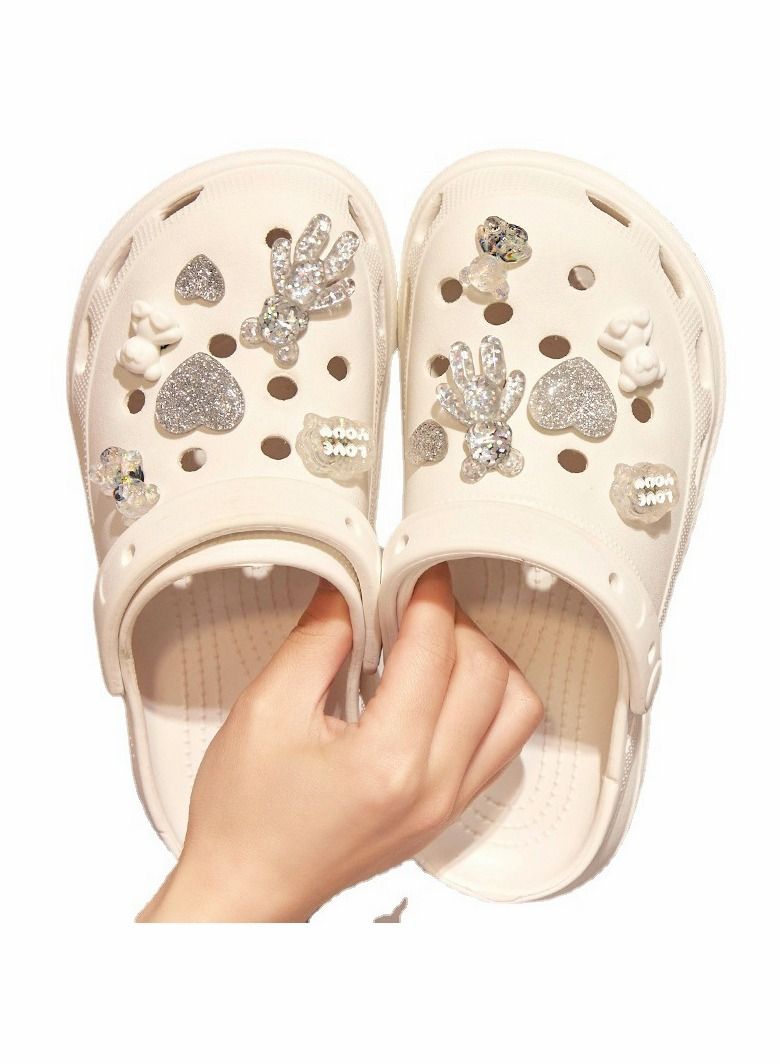 Y&D Shoe Decoration Charms, 12 Pcs 3D Crocs Accessories for Shoes, Charms Crystal Sparkly Bracelet Wristband Women Girl Nurse Buckle Party Favors Birthday Gifts - Image 5