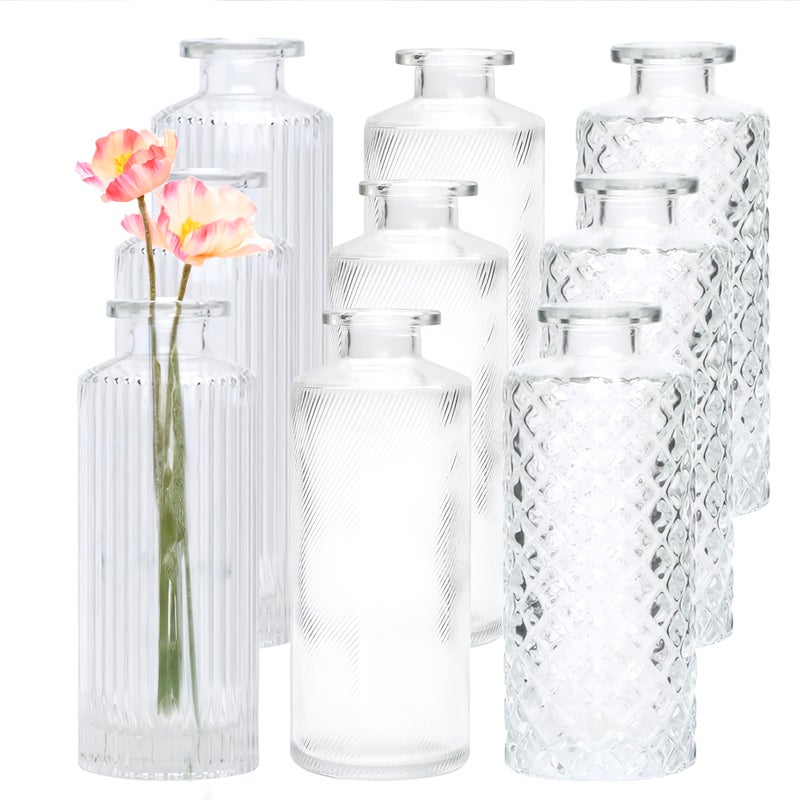 Brajttt Glass Bud Vase Set in Bulk  9pcs Mini Vintage Flower Vases for Wedding  Clear Relief Vase for Centerpieces Home Table Flower Decor  Party Decorations - Image 1