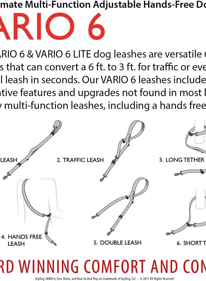 EzyDog Vario 6 Multi-Function Dog Leash with Snap Hook and Reflective Stitching - Perfect for Running, Walking, and Traffic Control - Hands-Free, Double Dog, and Tethering Capabilities (Standard, Blac