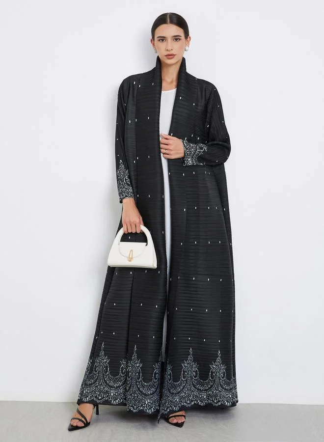 تايك تو عباية محبوكة بكسرات بطبعة زهور وأكمام طويلة