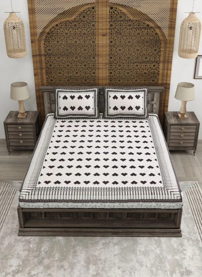 CLOTHOLOGY CLOTHOLOGY Brown Geometric Cotton 180 TC King Size Bedsheet with 2 Pillow Covers