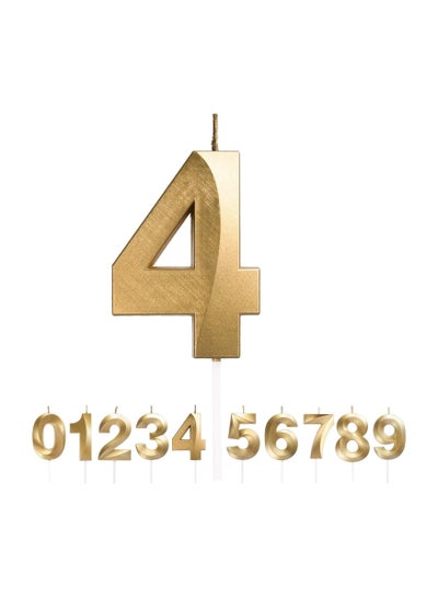 GOLDEDGE 3D Shape Birthday Cake Candles Gold Glitter Birthday Candles Decorative Decoration for Birthday Anniversary Wedding Party Graduation Party (Number 4)