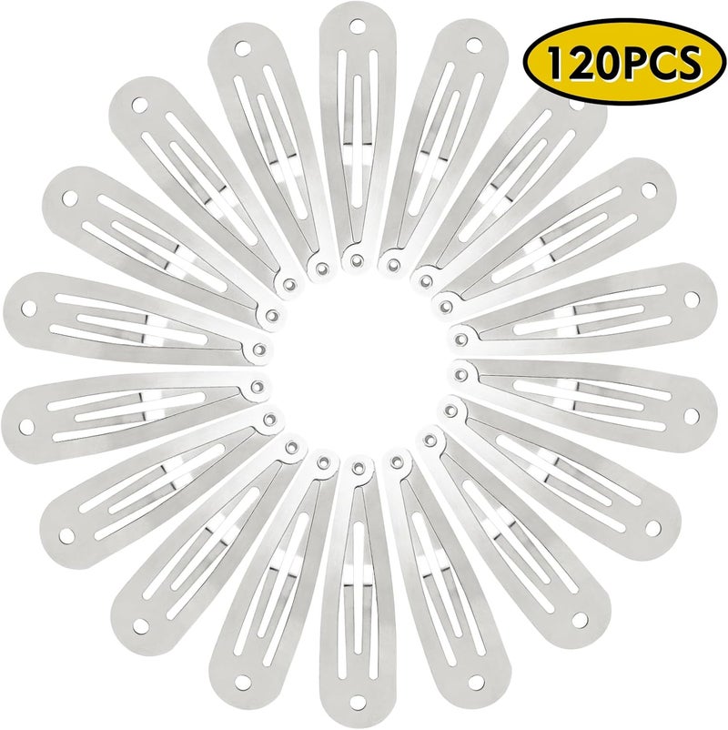 Cinaci 120 Pack Bulk Solid Plain Blank DIY Craft 5cm/2" Silver Metal Snap Hair Clips with Hole Hair Barrettes for Women Girls Baby Toddlers Kids Teens Hair Accessories - Image 2