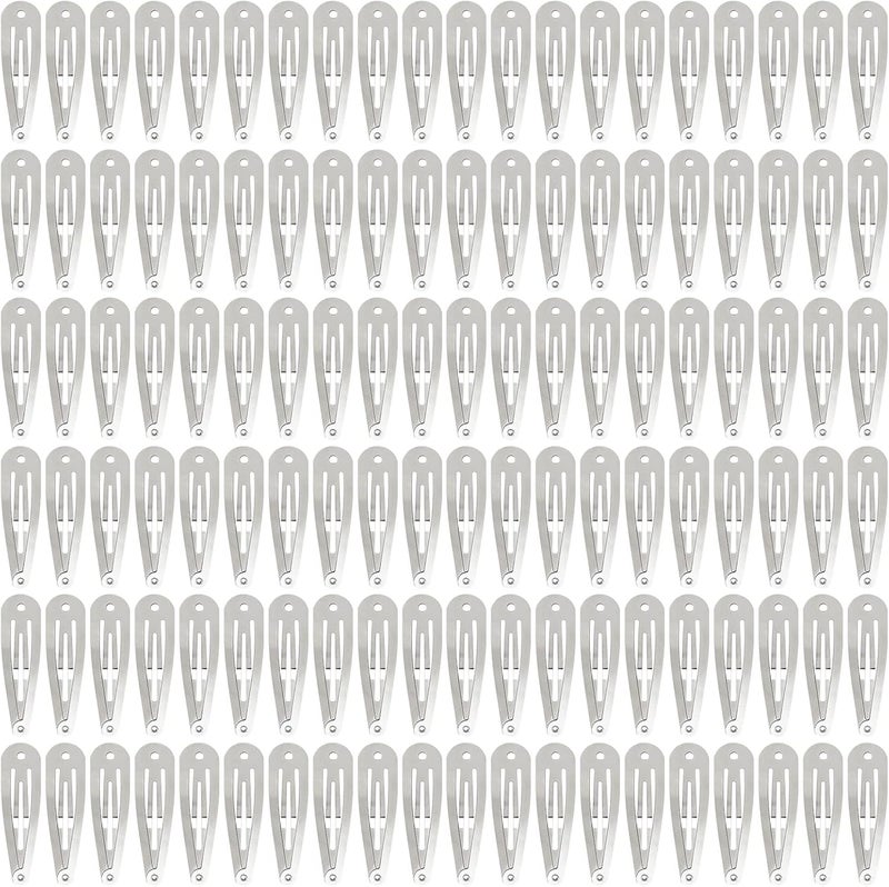Cinaci 120 Pack Bulk Solid Plain Blank DIY Craft 5cm/2" Silver Metal Snap Hair Clips with Hole Hair Barrettes for Women Girls Baby Toddlers Kids Teens Hair Accessories - Image 1
