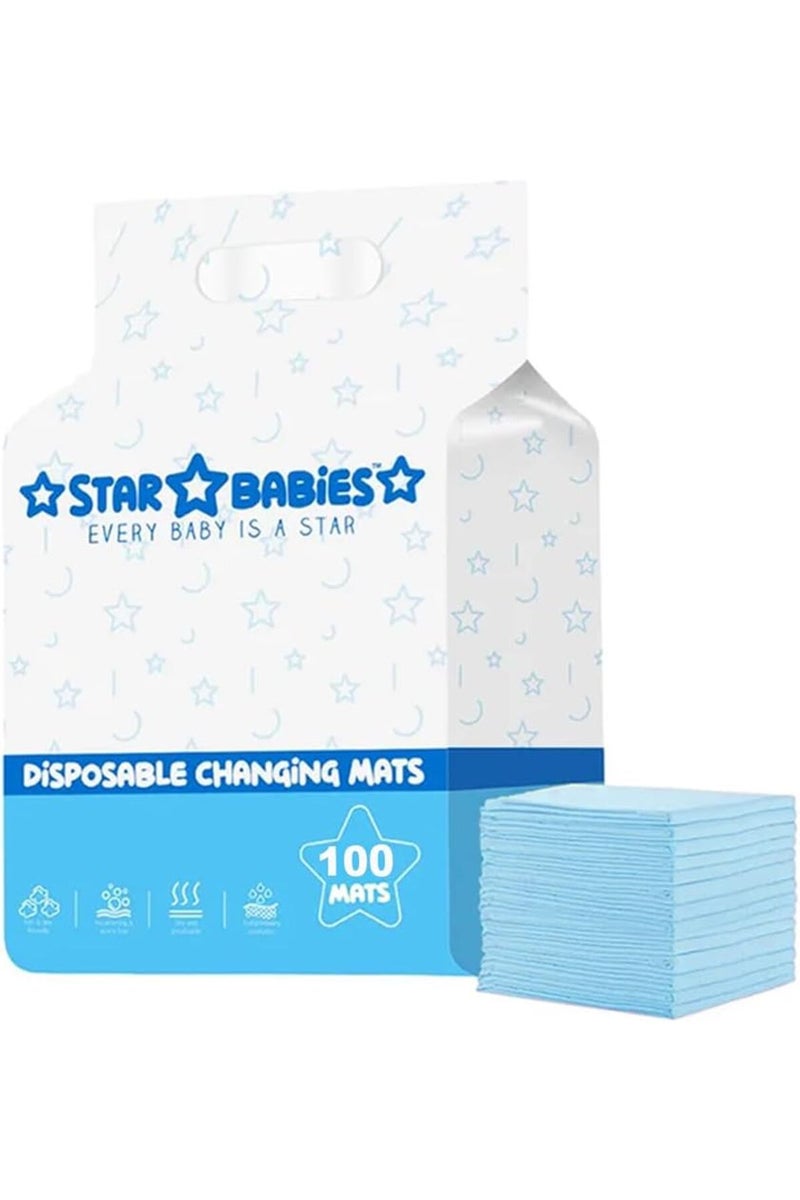 Star Babies Disposable Changing Mats  Leak Resistant  Travel Friendly  Versatile Use  0 Months   33 x 45cm  Blue - 100 Pieces - Image 1