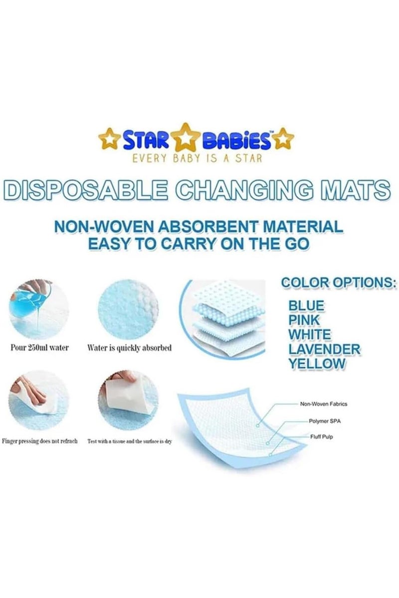 Star Babies Disposable Changing Mats  Leak Resistant  Travel Friendly  Versatile Use  0 Months   33 x 45cm  Blue - 100 Pieces - Image 2