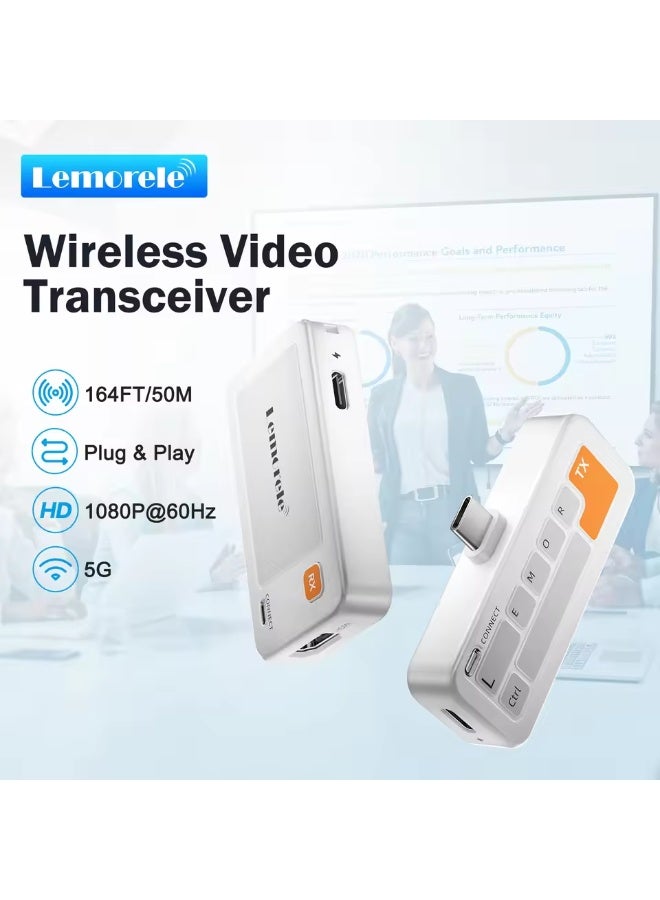 ليموريلي جهاز إرسال واستقبال لاسلكي من نوع Type-C إلى HDMI من Lemorele P400، يدعم دقة فيديو 1080P، موسع نطاق لاسلكي بمدى 50 مترًا، مناسب للمكاتب/التعليم - Image 1