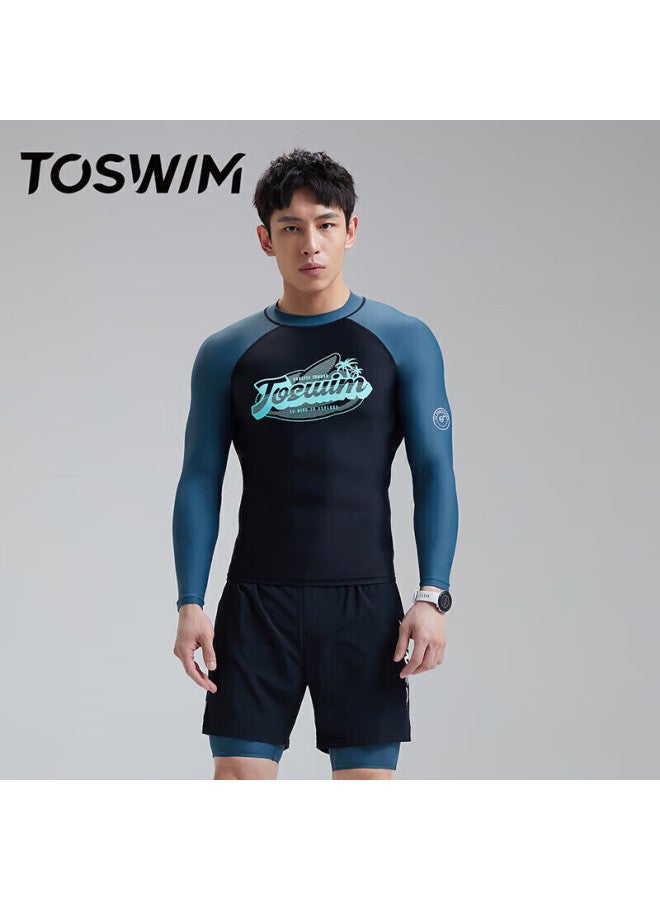 Toswim Men's Swimwear Set, Including Swim Trunks And Swim Top, Hot Spring Outfit, Surfing Suit, Beach Shorts, Anti-embarrassment, Suitable For Water Activities blue Coast Sea Breeze L - Image 1