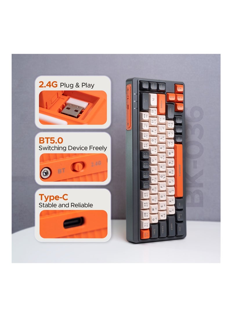 أريزون لوحة مفاتيح لاسلكية ثنائية الوضع من أريزون BK-036 – إضاءة RGB، عربية/إنجليزية - Image 4