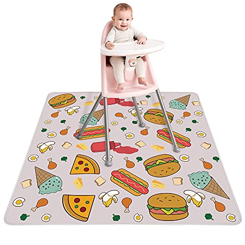 welspo Welspo Splat Mat for Under High Chair Washable Large Baby Splash Mat AntiSlip Silicone Spot Waterproof Floor Mat Food Catcher Art Craft Leak Proof Mat White Food 51inch X 51inch