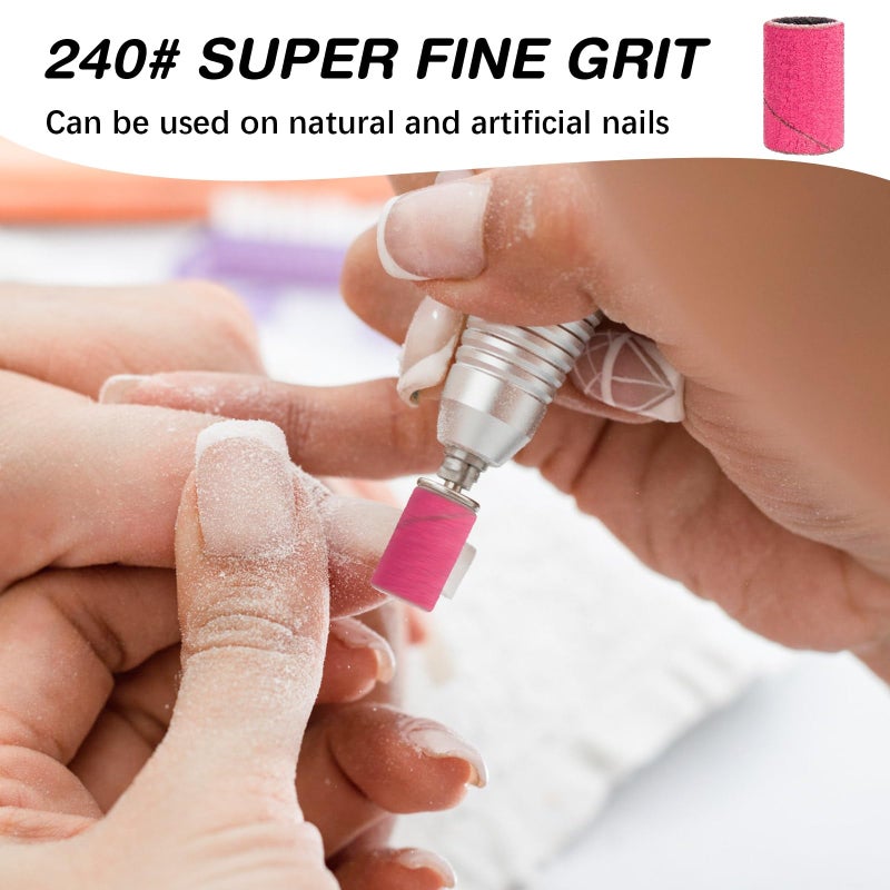 Rolybag Sanding Bands for Nail Drill 240 Grit Extreme Fine Nail Sanding Bands 200Pcs Pink Professional Sanding Bands and 2Pcs Nail Drill Bits for Manicures and Pedicure - Image 2