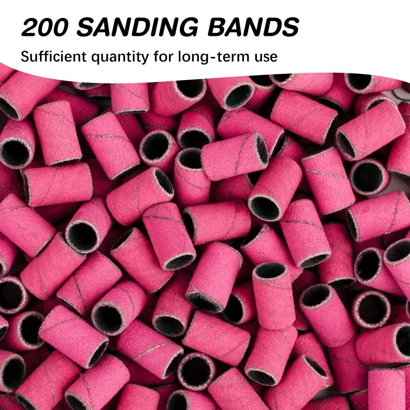Rolybag Sanding Bands for Nail Drill 240 Grit Extreme Fine Nail Sanding Bands 200Pcs Pink Professional Sanding Bands and 2Pcs Nail Drill Bits for Manicures and Pedicure - Image 3