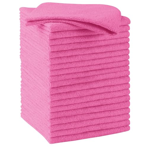 HOMEXCEL Pink Microfiber Cleaning Cloths 20 Pack Cleaning Rags Lint Free ScratchFree Microfiber Towels for Cars House Kitchen Absorbent Cleaning Towels 115 x 115 Inch - Image 1